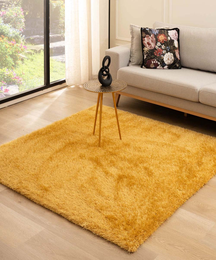 Tapeso Vierkant hoogpolig vloerkleed velvet - Posh goud - 280x280 cm