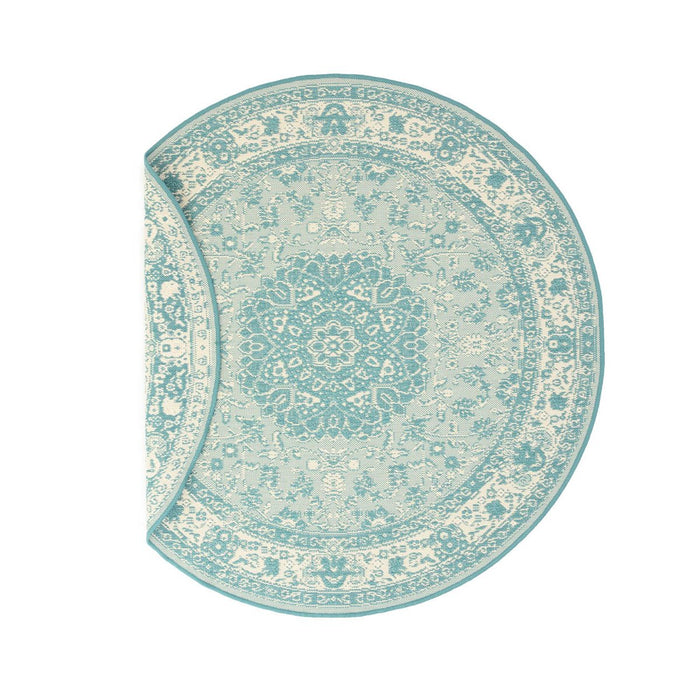 Tapeso Rond Vintage buitenkleed - Flip Agnes turquoise - 160 cm