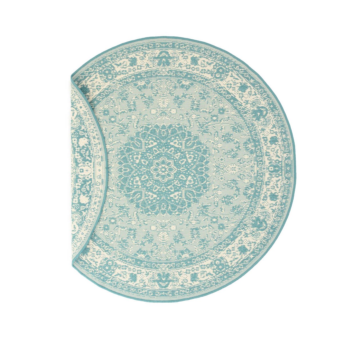 Tapeso Rond Vintage buitenkleed - Flip Agnes turquoise - 160 cm