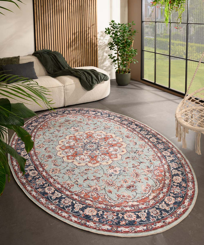 Heritaged Buitenkleed ovaal Vintage - Valenca Nova saliegroen|rood -