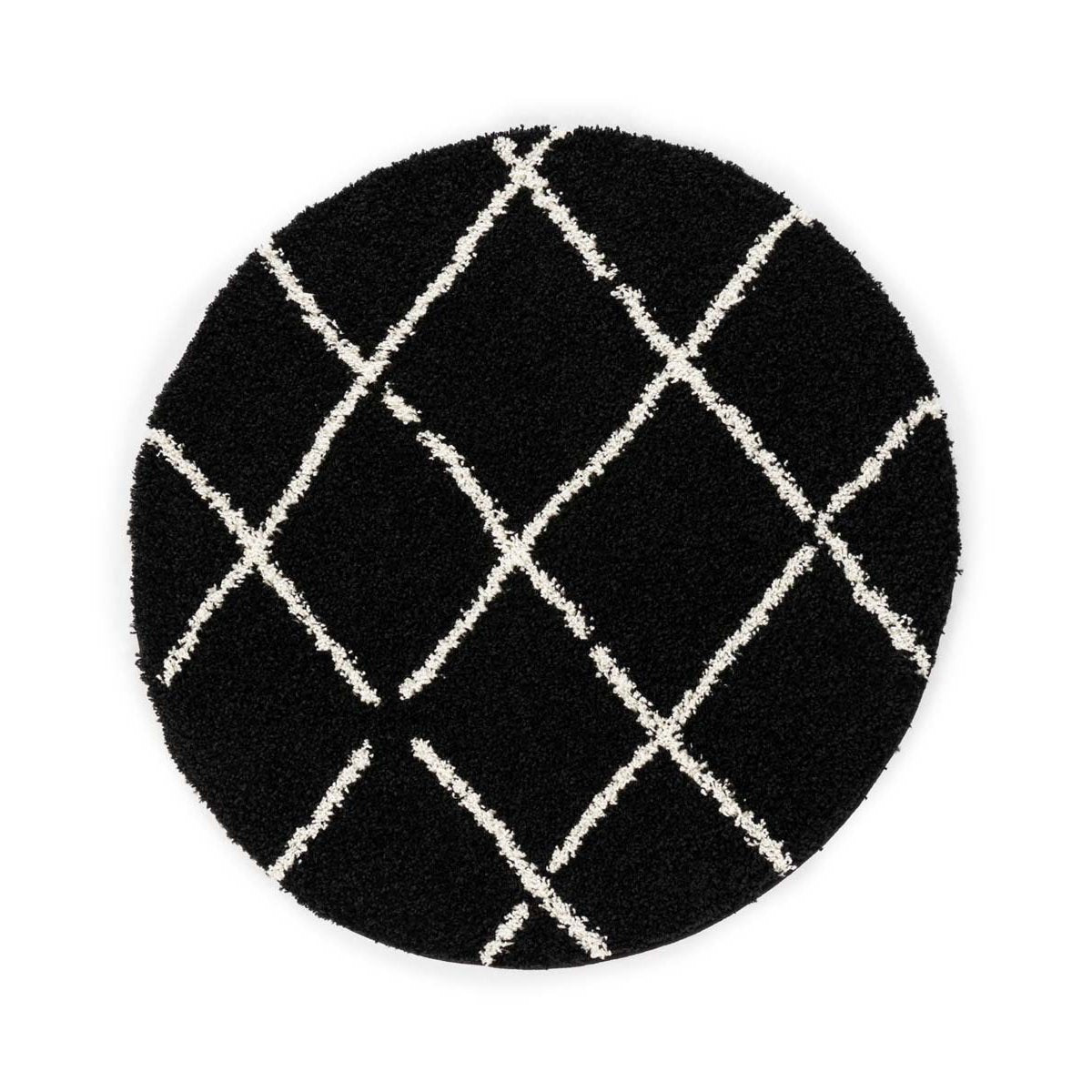 Boho&me Rond hoogpolig vloerkleed ruiten Habitat - zwart|wit - 280 cm