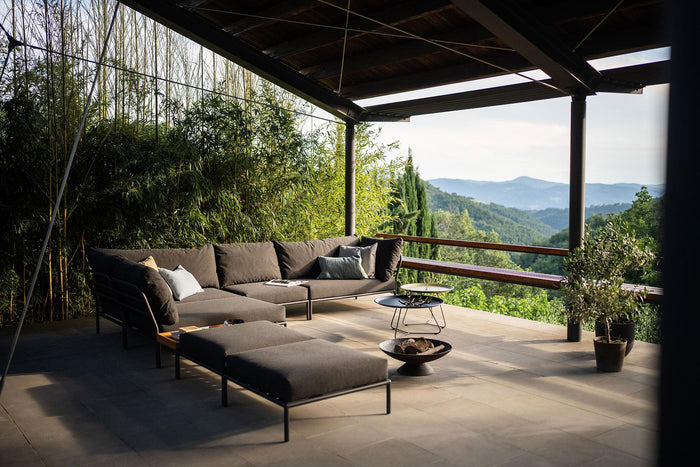 Houe Level2 linker hoek 2-zits loungebank frame wit stof Alpine