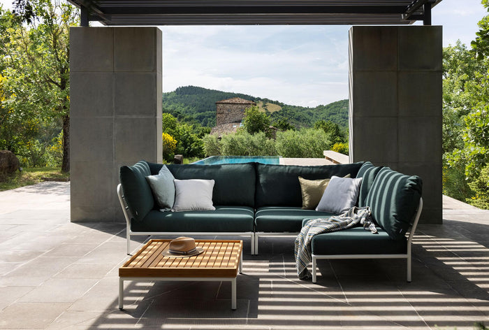 Houe Level2 linker hoek 2-zits loungebank frame wit stof Alpine