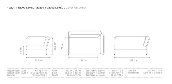 Houe Level2 linker hoek 2-zits loungebank frame wit stof Alpine