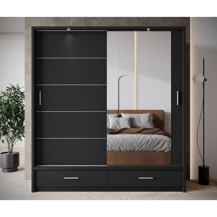 Meubella Kledingkast Autumn - Zwart - 200 cm - Met spiegel