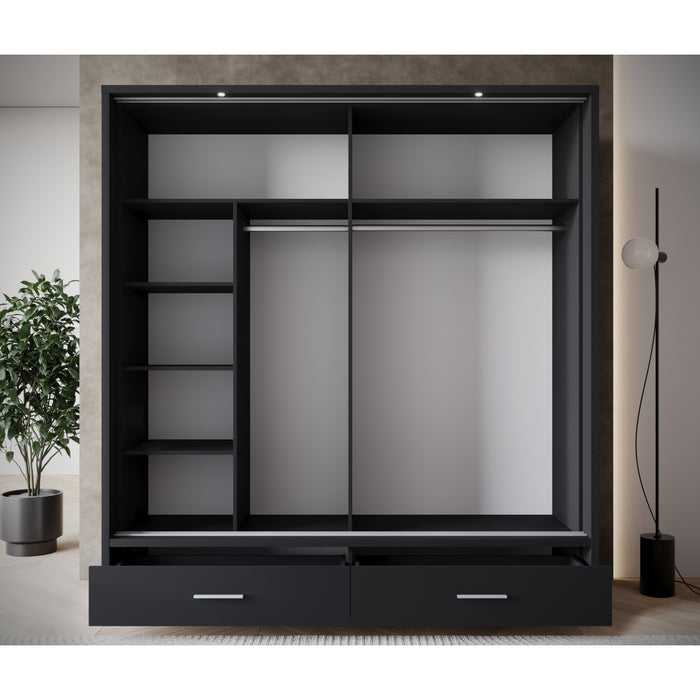 Meubella Kledingkast Autumn - Zwart - 200 cm - Met spiegel