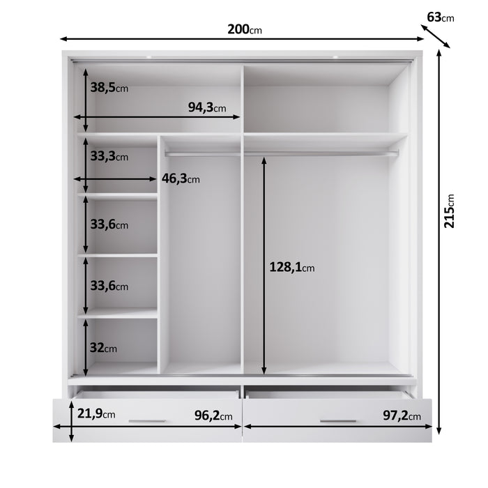 Meubella Kledingkast Autumn - Zwart - 200 cm - Met spiegel