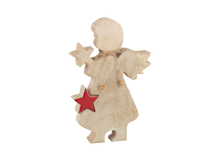 J-Line figuur Engel Ster Mango - hout - rood - large