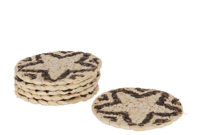 J-Line onderzetter Rond Ster - jute - naturel|bruin - 6 stuks