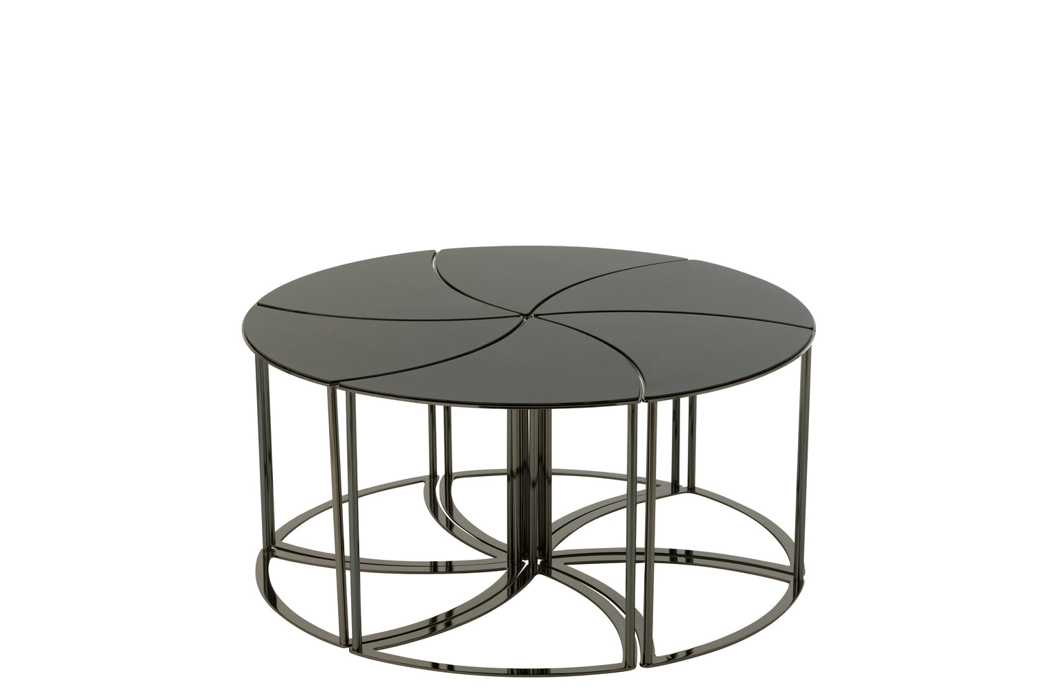 J-Line tafel Tornado - metaal|glas - zwart - set van 6