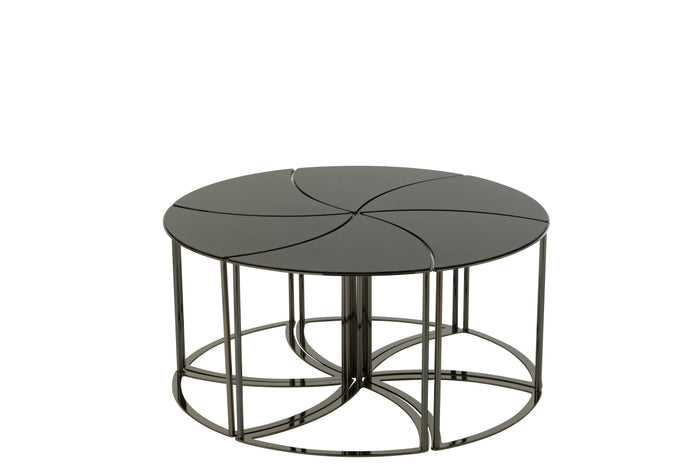 J-Line tafel Tornado - metaal|glas - zwart - set van 6