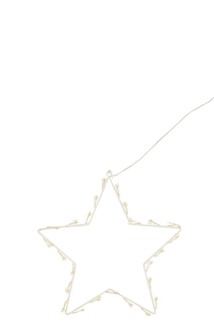 J-Line decoratie Ster - metaal - wit - small - LED lichtjes