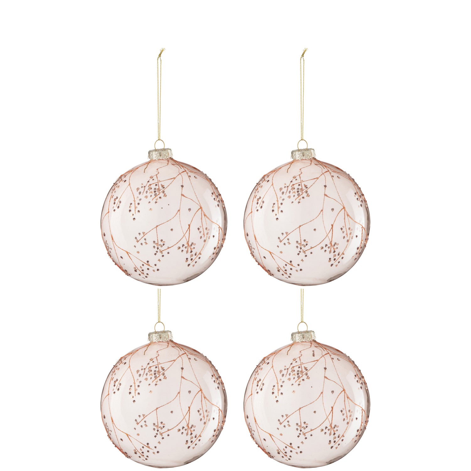 J-Line kerstbal Takken - glas - lichtroze - large - doos van 4