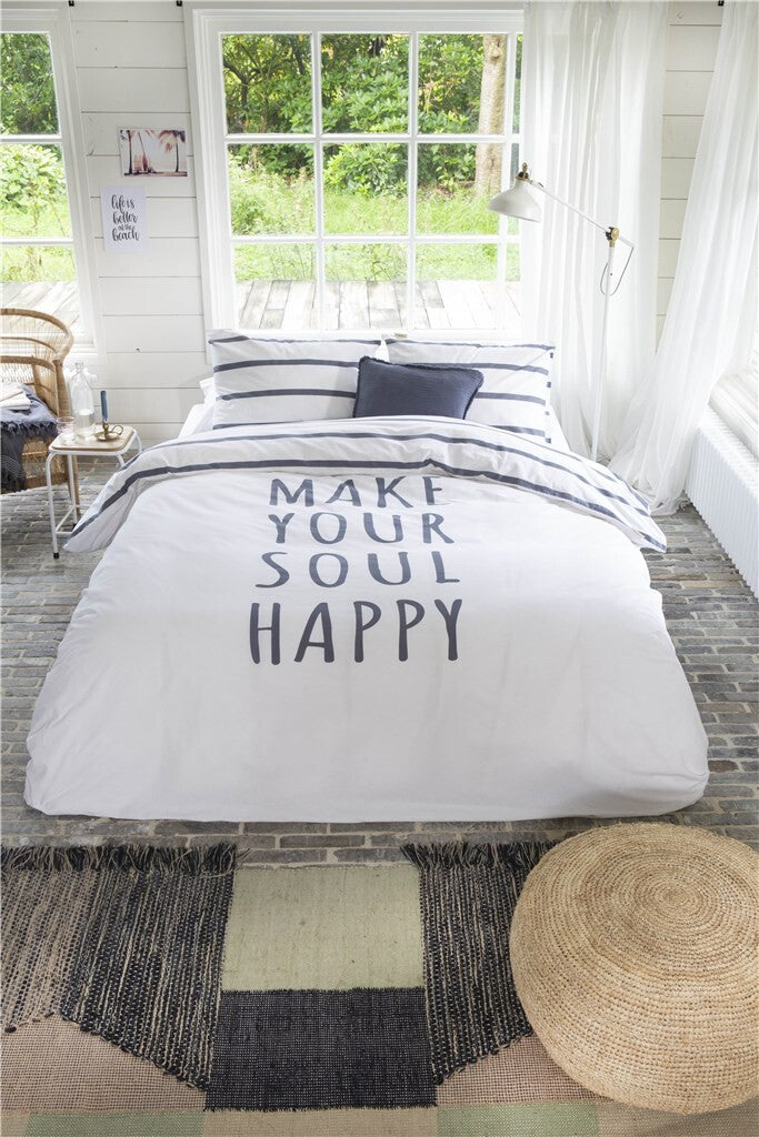 Walra - Dekbedovertrek Happy Wake Up - 240x220 - Wit | Blauw
