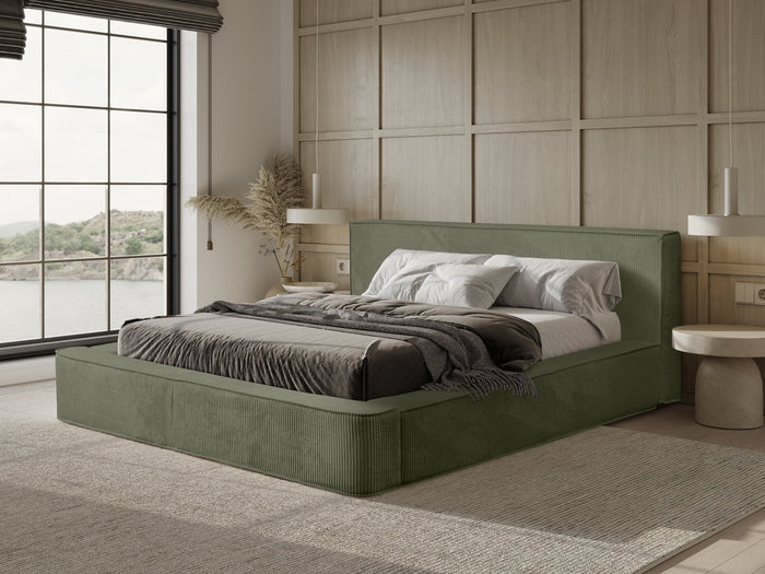 Trae Mobler Harmon 140x200 cm Gestoffeerd Bed Olijfgroen