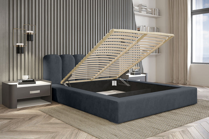 Trae Mobler Dallas 140 x 200 cm Gestoffeerd Bed Donkerblauw