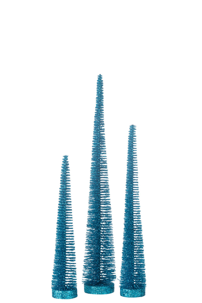 J-Line decoratie Kerstboom Glitter - kunststof - blauw - doo