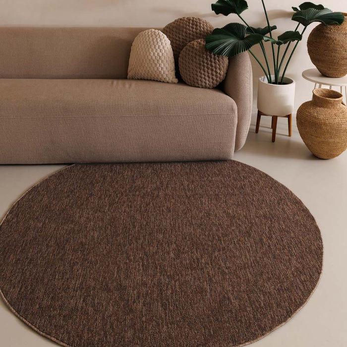 Tapeso Rond vloerkleed Lush - bruin - 100 cm