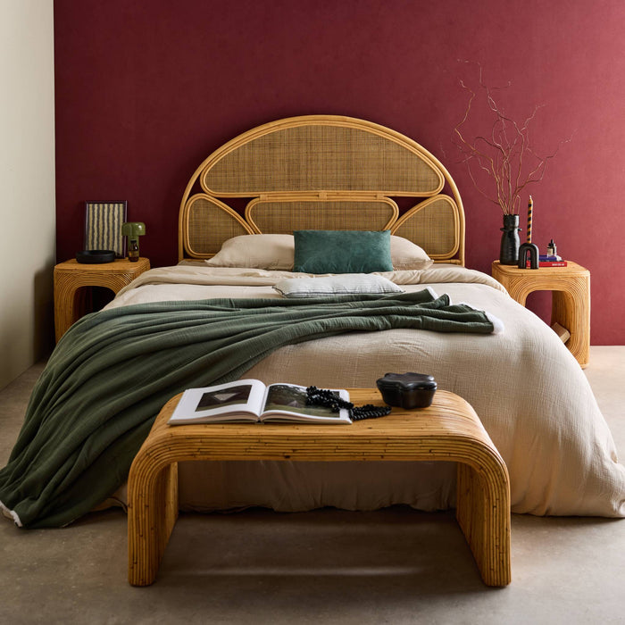 sweeek - Bijzettafel, nachtkastje met vak, natuurlijk rotan (Set van