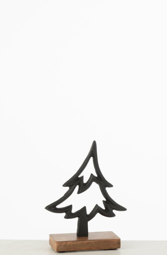 J-Line decoratie Denneboom Op Voet  - aluminium|hout - zwart - small
