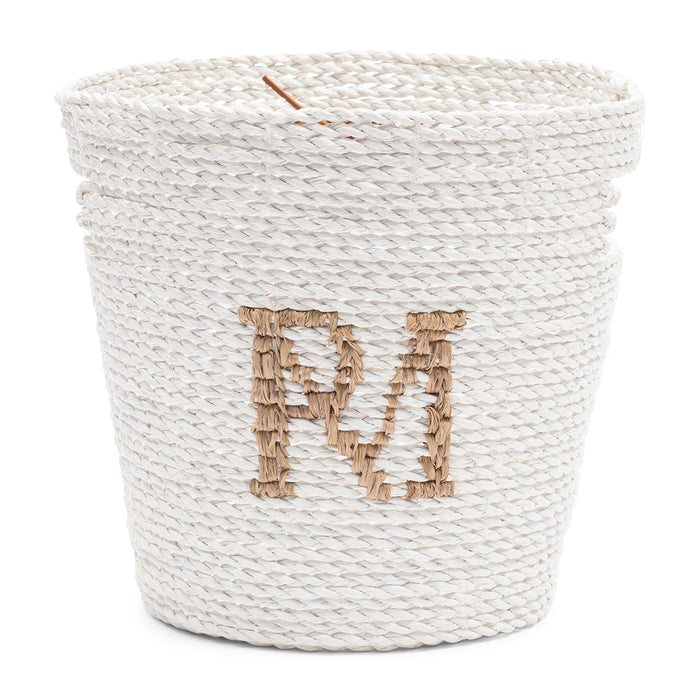 Riviera Maison Opbergmand Wit - RM Monogram - Riet (ØxH) 27x25