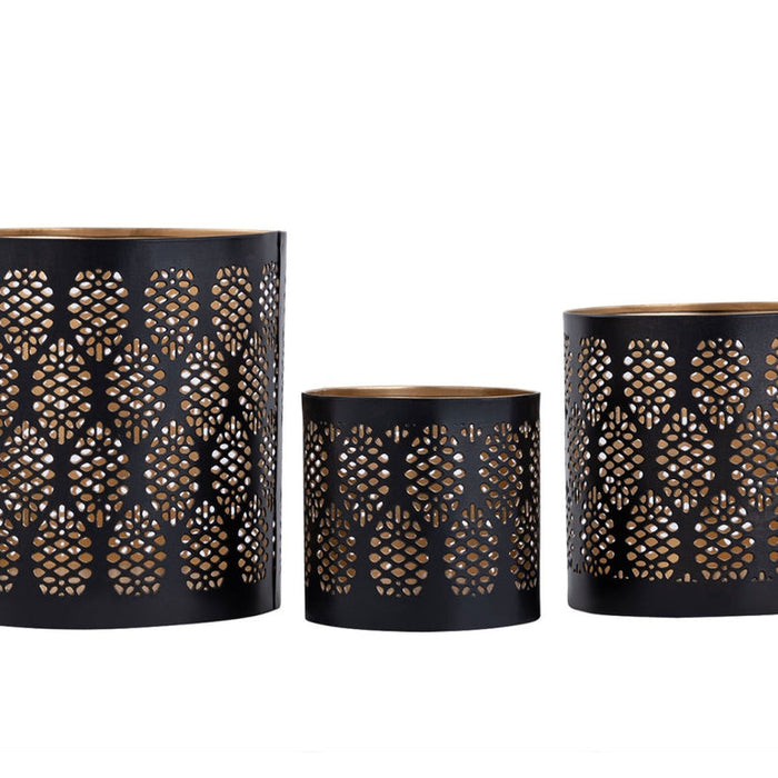 SVJ Windlicht - 14x14x14 cm - Metaal - Zwart - Set van 3