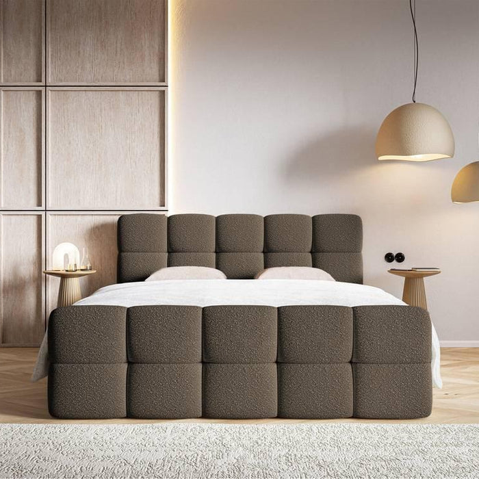 NADUVI Collection Chloe Boxspring met Opbergvak 160 x 200 cm - Bouclé - Bruin