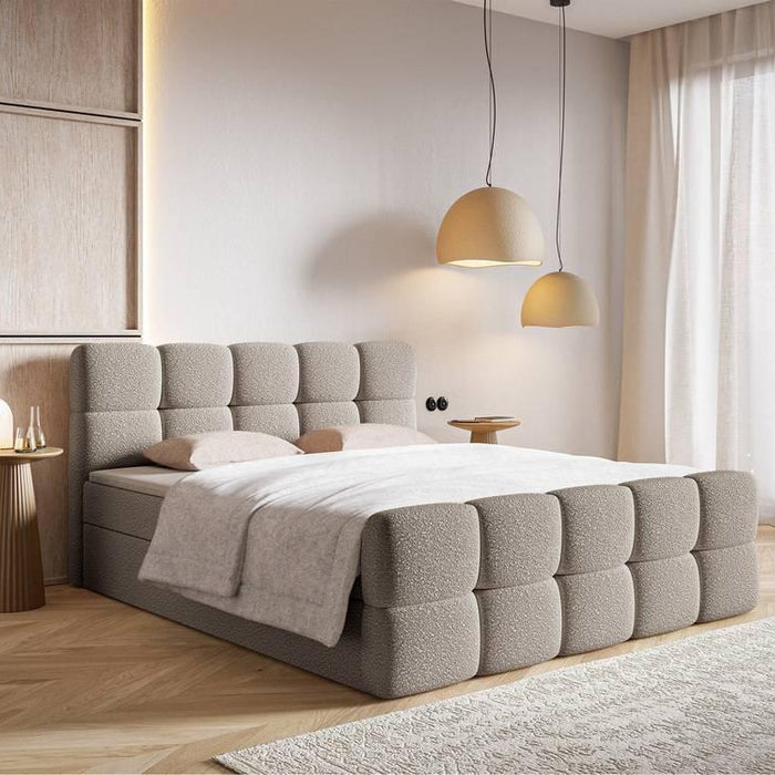NADUVI Collection Chloe Boxspring met Opbergvak 140 x 200 cm - Bouclé - Greige