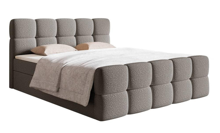 NADUVI Collection Chloe Boxspring met Opbergvak 140 x 200 cm - Bouclé - Grijs