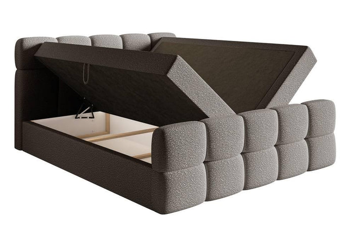 NADUVI Collection Chloe Boxspring met Opbergvak 140 x 200 cm - Bouclé - Grijs