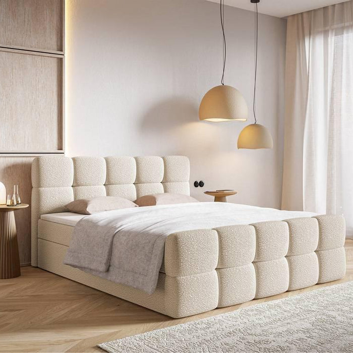 NADUVI Collection Chloe Boxspring met Opbergvak 180 x 200 cm - Bouclé - Ivoor