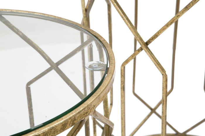 Mauro Ferretti Tunisi Set van 2 tafels in goud metaal met glas