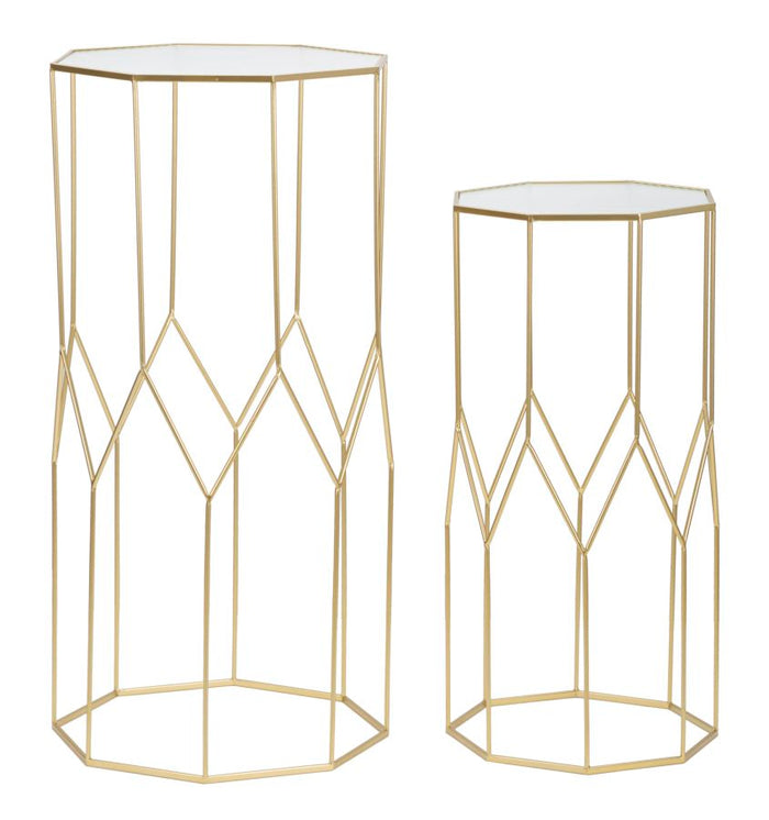 Mauro Ferretti Glass Set van 2 tafels in goud metaal en glas