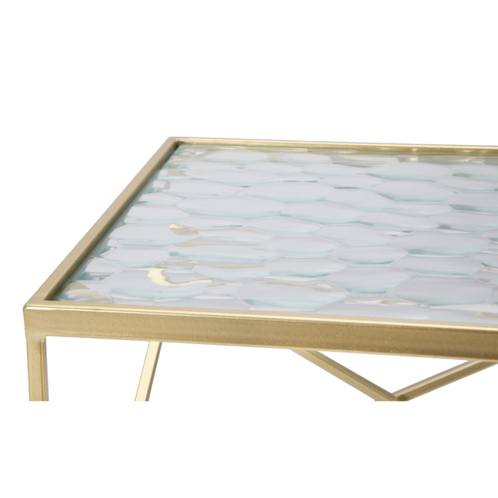 Mauro Ferretti Glassy Set van 2 tafels in goud metaal en glas