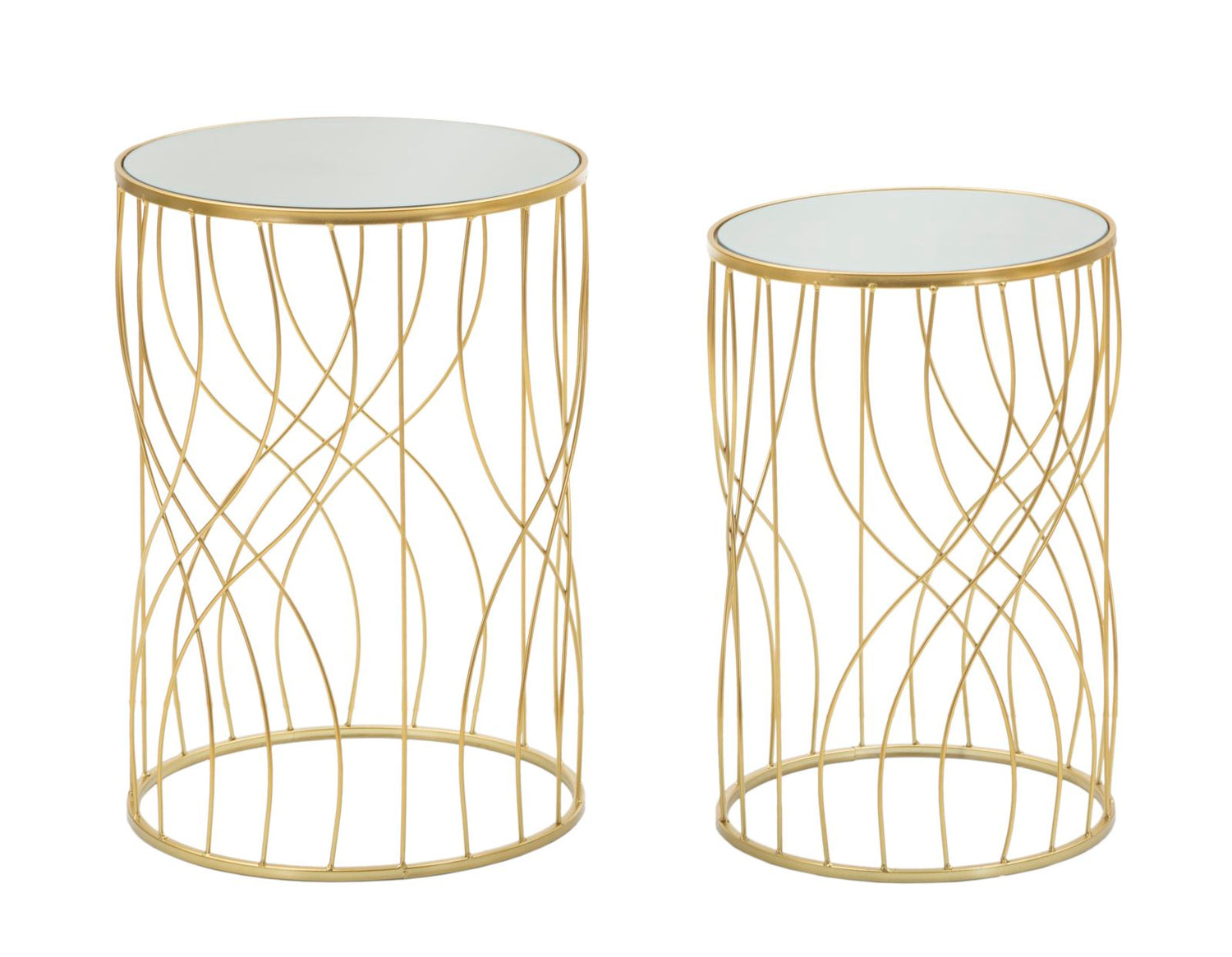 Mauro Ferretti Ligne Set van 2 tafels in metalen en gouden spiegel