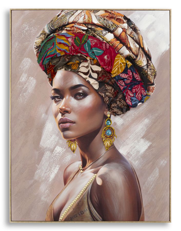 Mauro Ferretti Schilderij op canvas veelkleurige vrouw met frame