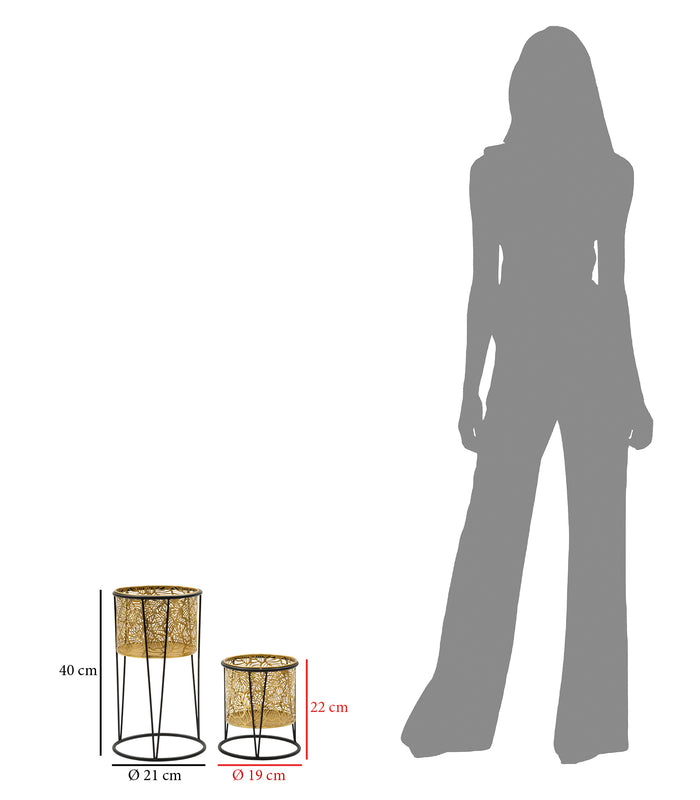 Mauro Ferretti Leavy Set van 2 pothouders in goud en zwart metaal