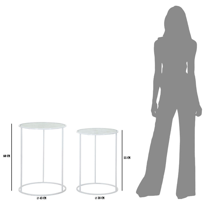 Mauro Ferretti Hearts Set van 2 tafels in wit metaal met vlinders