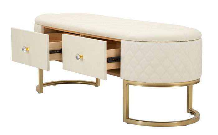 Mauro Ferretti Sharon Bank in metaal en crème leer met lades