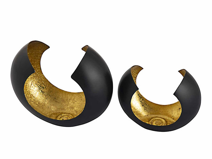 SVJ Windlichten Rond - 11x21x20 cm - Metaal - Zwart|Goud - Set van 2