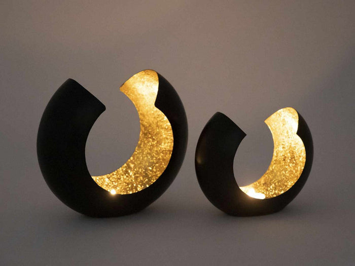SVJ Windlichten Rond - 11x21x20 cm - Metaal - Zwart|Goud - Set van 2