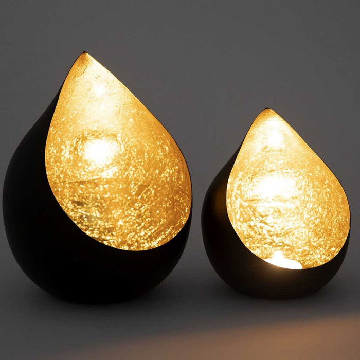 SVJ Windlichten Rond - 14x14x18 cm - Metaal - Zwart|Goud - Set van 2