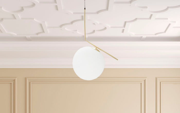 Mauro Ferretti Glamy Hanglamp in goud metaal met witte glazen bol