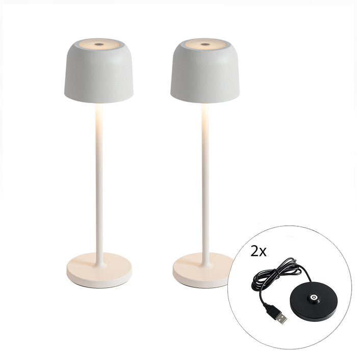 QAZQA Set van 2 tafellampen mushroom off white incl. laadstation -