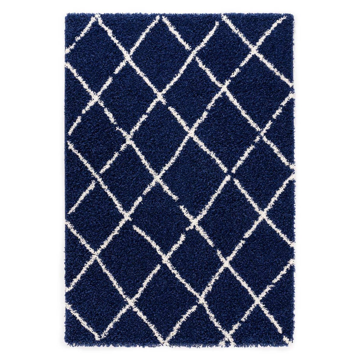 Boho&me Hoogpolig vloerkleed ruiten Habitat - marineblauw|wit -