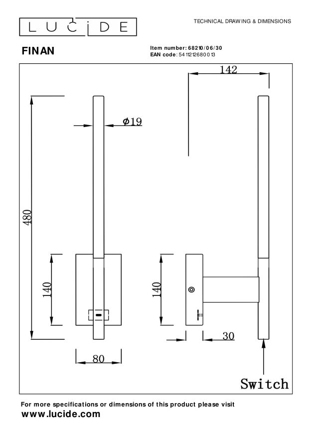 Lucide FINAN Wandlamp - Zwart