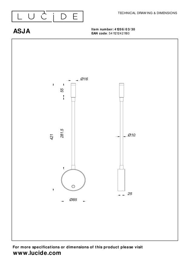 Lucide Premium ASJA Wandspot - Zwart