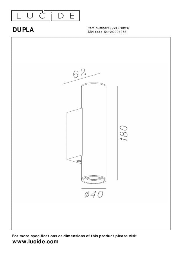 Lucide DUPLA Wandspot - Grijs ijzer