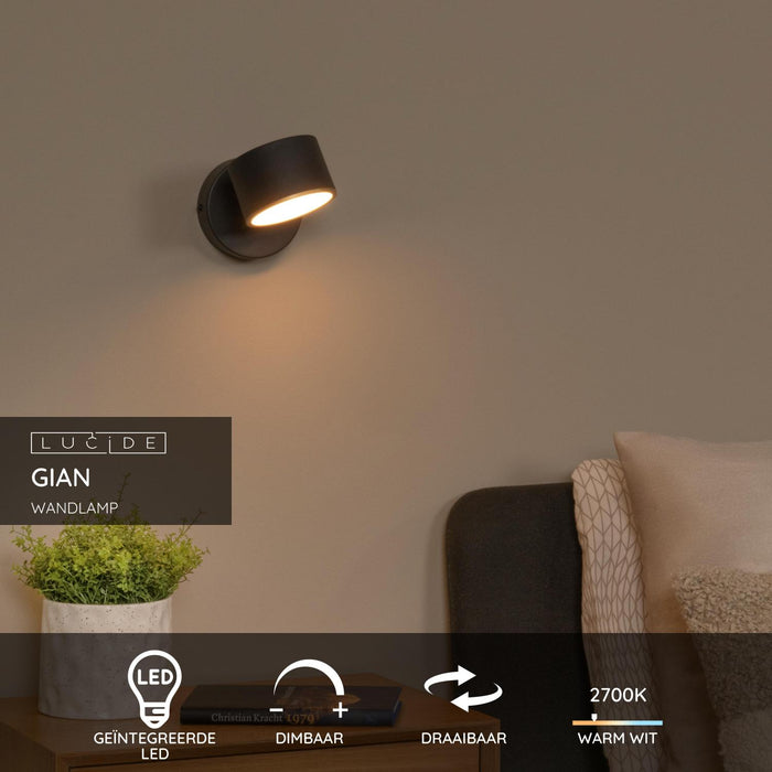 Lucide GIAN Wandlamp - Zwart