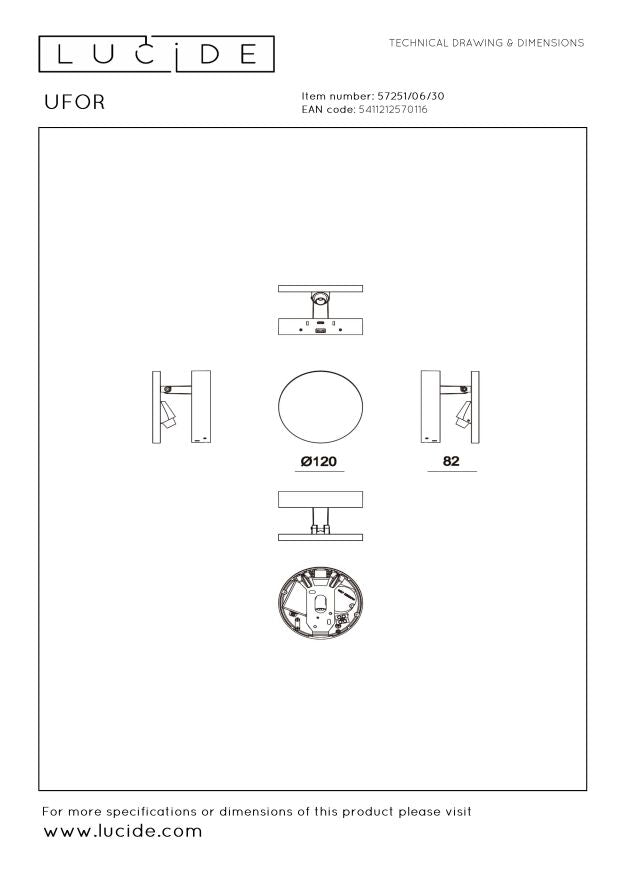 Lucide Premium UFOR Wandlamp - Zwart